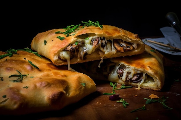 Zdjęcie dzikie grzyby fontina calzone pyszne tradycyjne włoskie calzone obraz