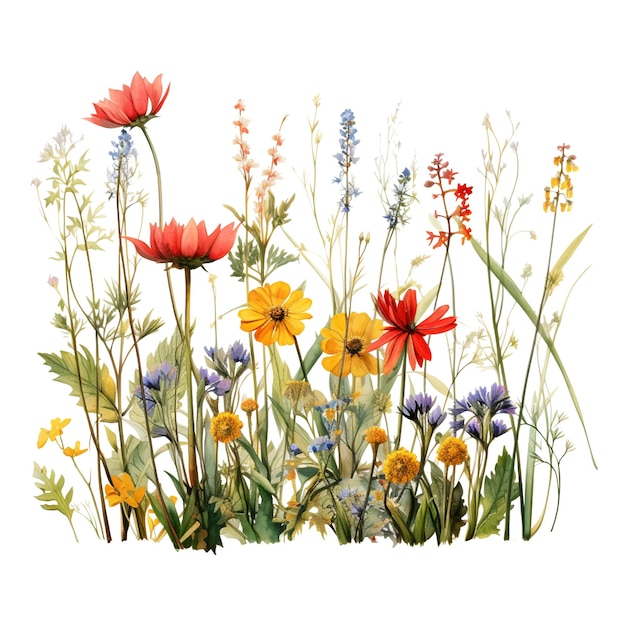 Dzikie kwiaty akwarele bukiet botaniczny ręcznie narysowana ilustracja