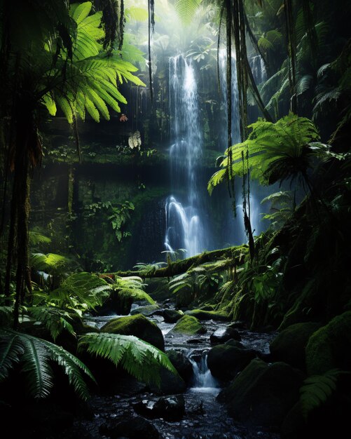 Dzikie lasy deszczowe Natura z wodospadem i dużą roślinnością