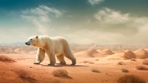 Dzikie niedźwiedzie polarne na pustyni Generatywna sztuczna inteligencja