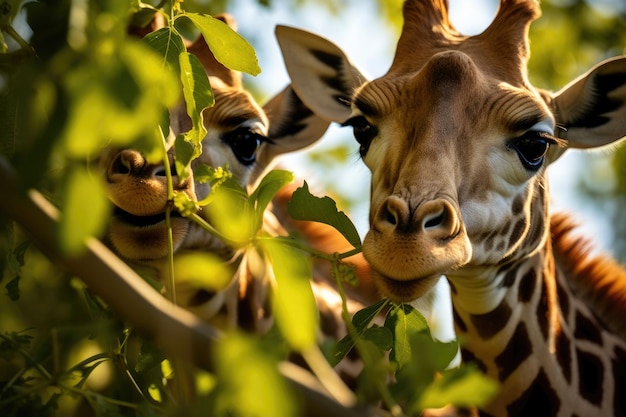 Dzikie żyrafy pasą się w swoim naturalnym środowisku