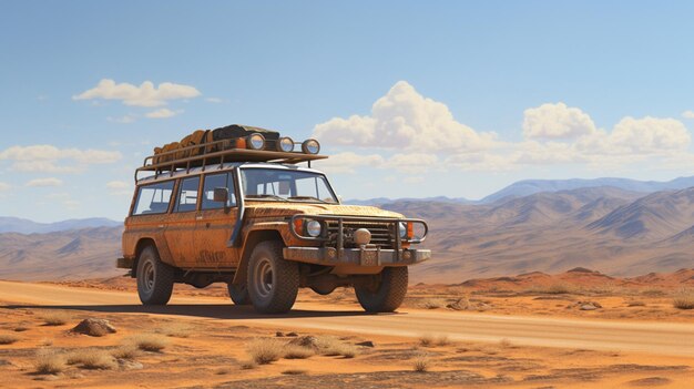 Dżip w środku pustyni, dzień taksówki, generatywna sztuczna inteligencja.