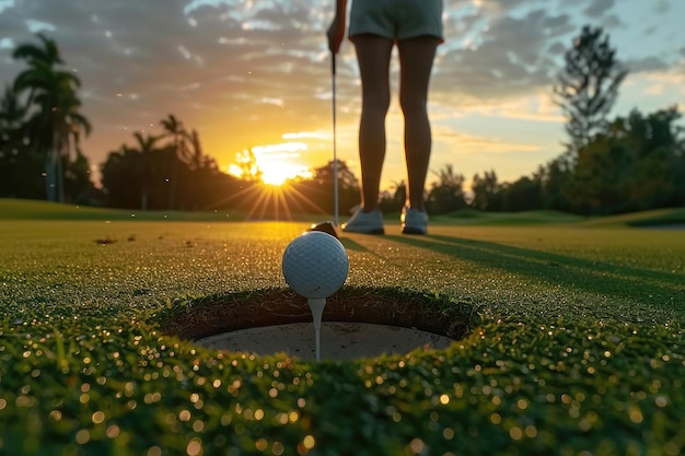 dziura golfowa i piłki na zieleni