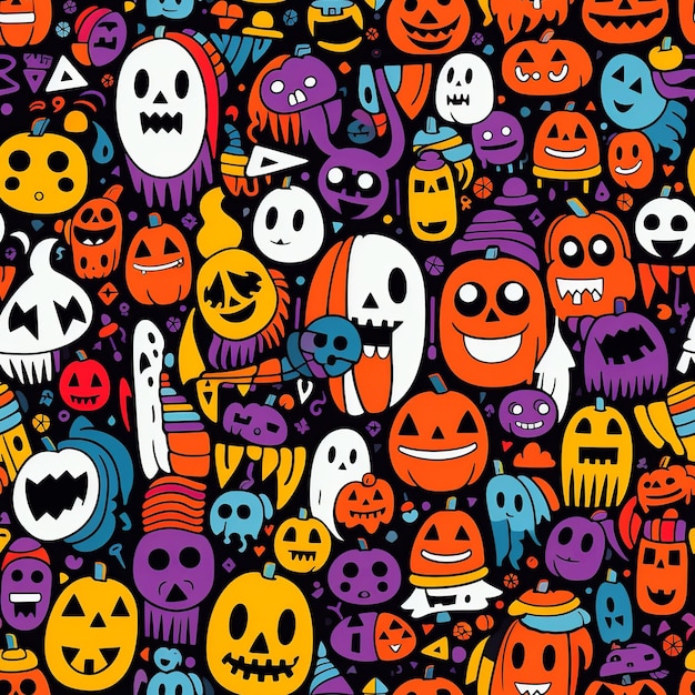 Dziwaczny Halloween Doodle Pattern