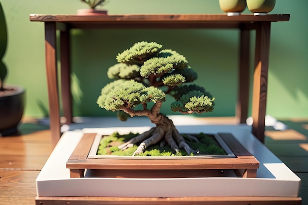 Dziwne piękne rośliny ozdobne bonsai w doniczkach dekoracja wewnętrzna elegancka atmosfera życia