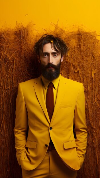Zdjęcie dziwny żylasty dziwny męski model złote żółte tło