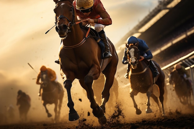 Dżokej na koniu podczas wyścigów konnych lub derbów Generative Ai
