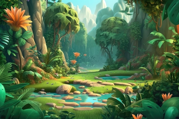 Dżungla kolorowy kreskówka ilustracja lasu