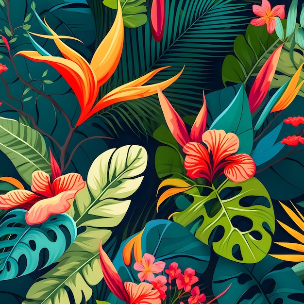 Dżungla kwiatowy zestaw wzór ilustracja płaski kolorowy design modne liście