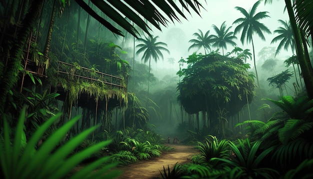 Dżungla z drzewami kolor ilustracji