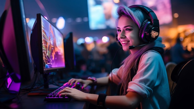 E-sport i gry online Kobieta transmitująca na żywo sesję gry wideo