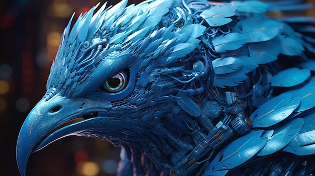 Eagle mascot bird face with blue robot illustrationobraz sztuka generowana przez sztuczną inteligencję