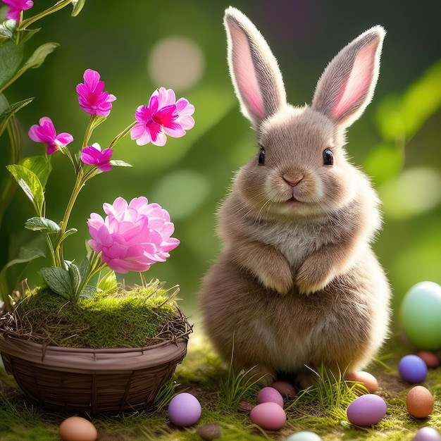 Easter Bunny w lesie Generacyjna AI