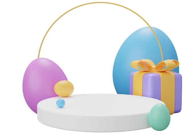 Easter egg podium pedestal 3d render illustration Happy Easter pedestal scene for product display