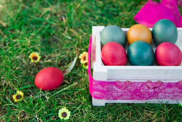 Easter Jajka W Drewnianym Pudełku Z Menchia Krawata Szczegółem