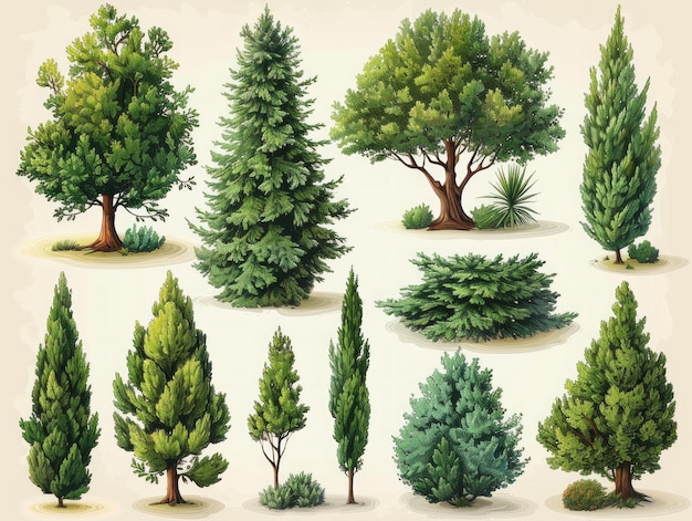 Eastern Redcedar Juniperus virginiana Zbiór nowoczesnych ilustracji Generatywna sztuczna inteligencja