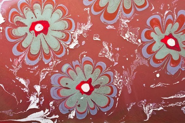 Ebru marmurkowatość Art with flower pattern Abstrakcyjna kolorowym tle