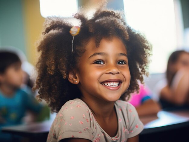 Edukacja afroamerykańskich dziewcząt Szczęśliwa, piękna afro dziewczyna uśmiecha się Generacyjna sztuczna inteligencja