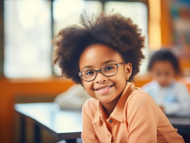 Edukacja afroamerykańskich dziewcząt Szczęśliwa, piękna afro dziewczyna uśmiecha się Generacyjna sztuczna inteligencja