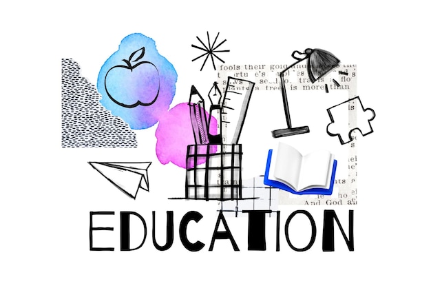 Edukacja słowo png papiernicze doodle remix przejrzyste tło
