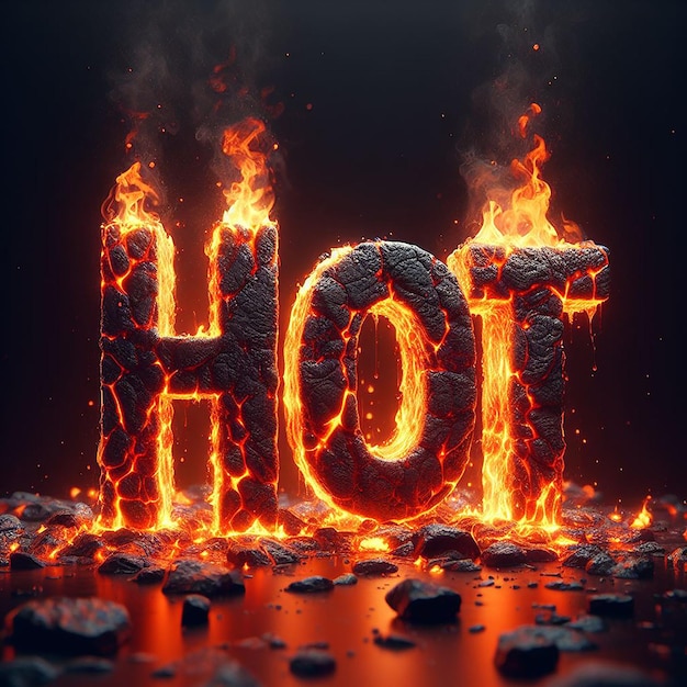 Efekt gorącego tekstu z ogniem i węglem Realistyczny efekt gorącego tekstu