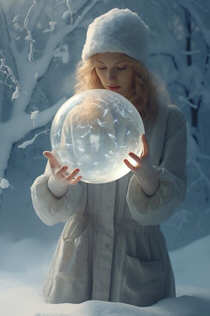 Zdjęcie efekt kuli śnieżnej kreatywna sesja zdjęciowa o zimie i śniegu