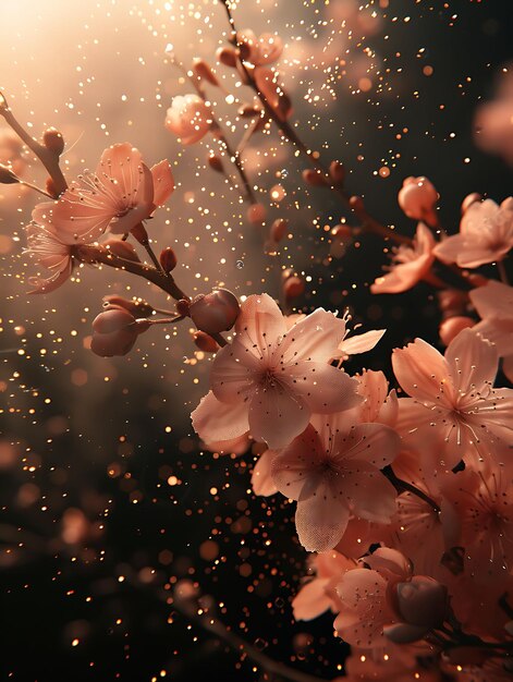 Efekt kwitnięcia piersiaka z kwitnącymi kwiatami i efektem piersiaka FX Texture Film Filter BG Art