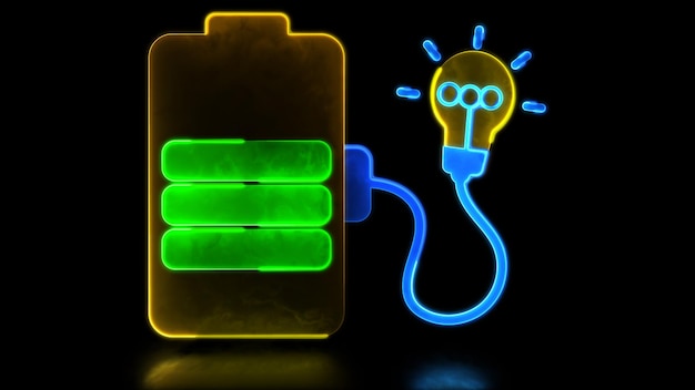 Efekt świecenia neonowego w pętli Idea żarówka ładująca ikonę baterii czarne tło