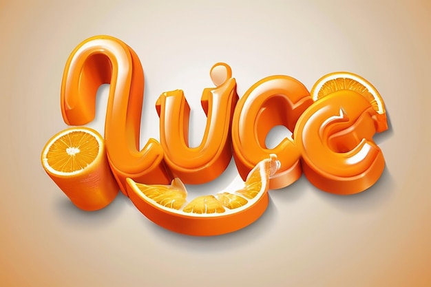 Zdjęcie efekt tekstu 3d sok pomarańczowy styl tekstu edytowalny odpowiedni do potrzeb produktu pomarańczy