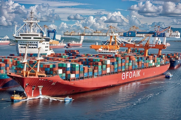 Efektywna logistyka portów morskich statki towarowe dźwigi kontenerowe i globalne operacje handlowe