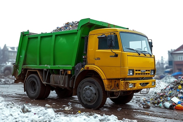 Efektywne usuwanie odpadów Śmieciarki w akcji opróżniające kontenery na białym tle