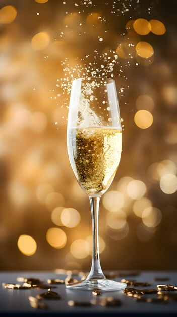 Zdjęcie efervescencja i złote odcienie szampana w kieliszku na tle dnia walentynek