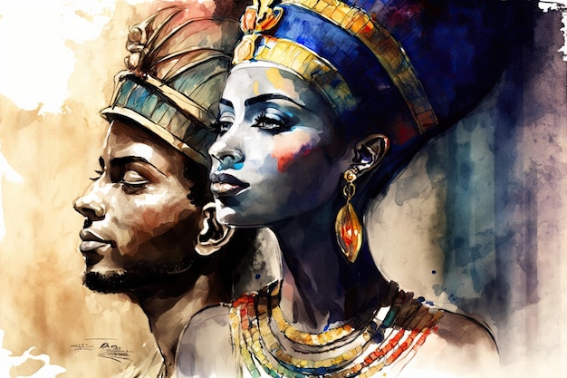 Egipska królowa obejmująca męża