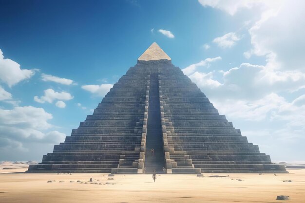 Egipska piramida na piaszczystej pustyni stworzona za pomocą generatywnej sztucznej inteligencji
