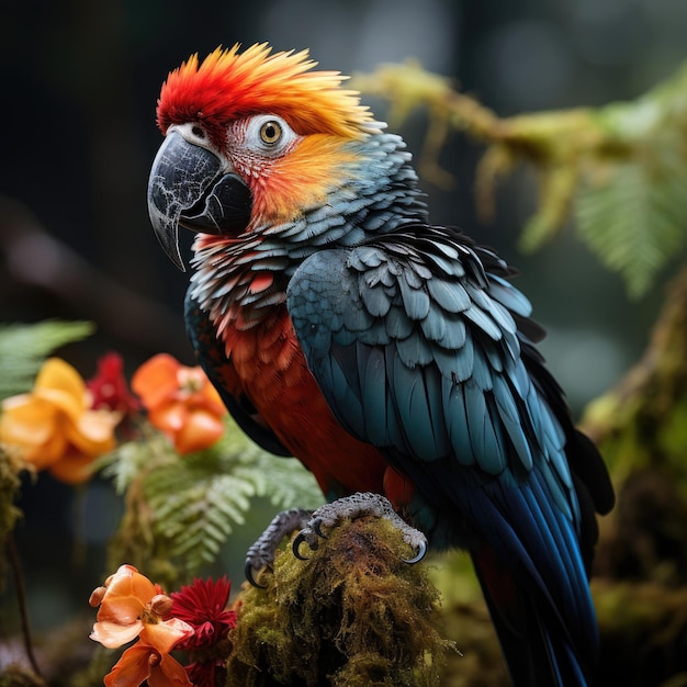 Egzotyczna papuga w liściach lasów deszczowych