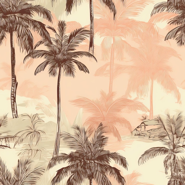 Egzotyczny rysunek palmy na modnym, ręcznie rysowanym tle jako generacja AI bez szwu