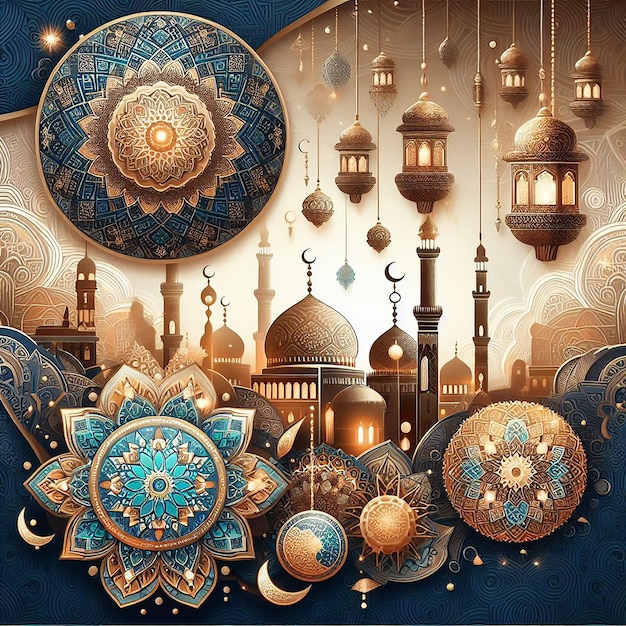 Eid al Adha Mubarak Dekoracyjne tło Mieszanie AI generowane