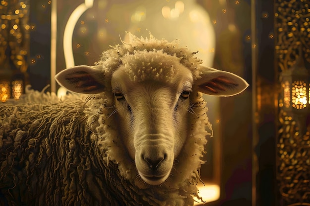 Eid al adha tło owce z islamską latarnią w tle Eid al Adha projekt kartki powitalnej