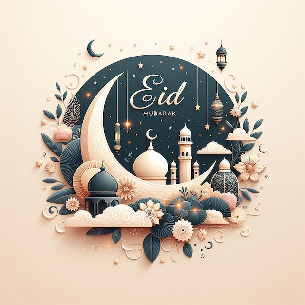 Eid al-Fitr Eid Mubarak z pięknym meczetem