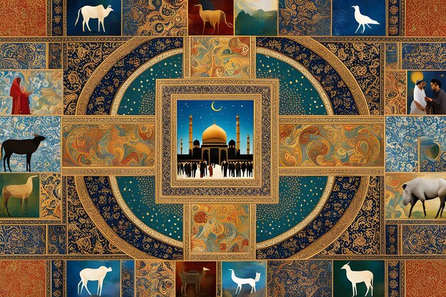 Eid alAdha Digital Collage przeplata historie zróżnicowanej społeczności łączącej się z symbolicznymi obrazami