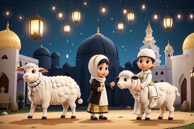 Eid AlAdha Mubarak Karta powitawkowa dla muzułmańskich dzieci