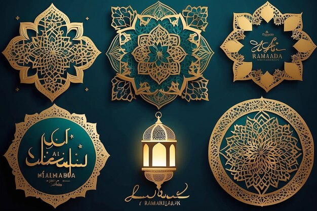 Eid AlFitr Mubarak Ramadan Kareem Pozdrowienie w stylu islamskim Tło