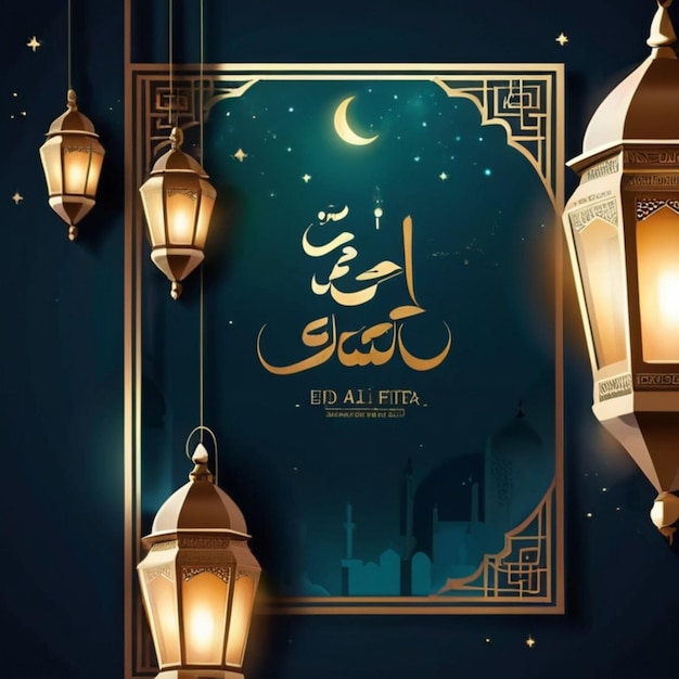 Eid alFitr Poster Szablon Latarnia Tło Nocny Projekt