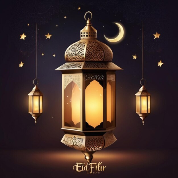 Eid alFitr Poster Szablon Latarnia Tło Nocny Projekt