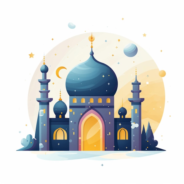 Zdjęcie eid greetings and ramadan kareem post featuring a beautiful islamic mosque illustration