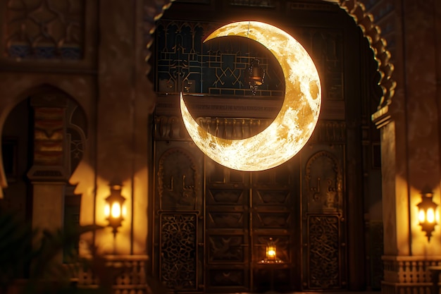 Eid Mubarak 3d księżyc i lampy