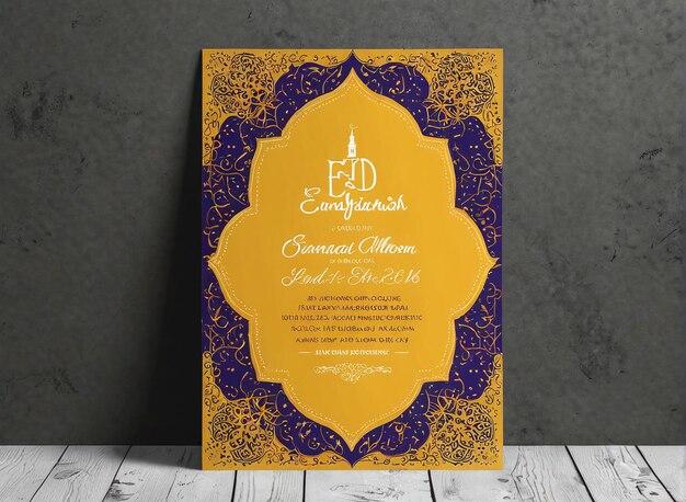 Eid Mubarak fioletowo-złote zaproszenie ślubne z złotą folii