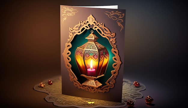 Eid mubarak Happy Mawlid al Nabi Islamski wyświetlacz podium Ramadan latarnia z islamskim różańcem