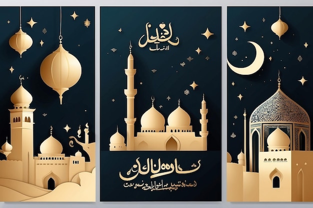 Eid mubarak historie w mediach społecznościowych z arabską kaligrafią oznaczają Szczęśliwy Eid
