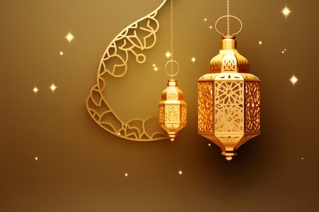 Eid mubarak i ramadan kareem pozdrowienia z islamską latarnią i meczetem w tle eid al fitr